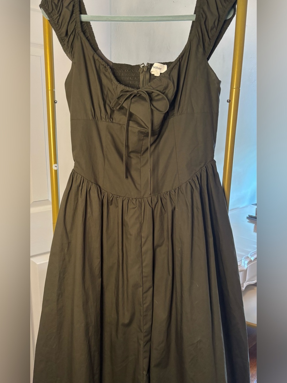 Bohme Patricia Midi Dress in Olive Green Like New Large - Picture 4 of 6